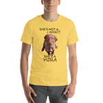 She's Not A What... She's A Vizsla (in Color) All Around Sports T-shirt (Dk Text)