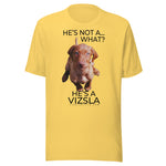 He's Not A What... He's A Vizsla (in Color) - All Around Sports T-shirt (Dk Text)