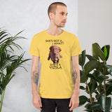 She's Not A What... She's A Vizsla (in Color) All Around Sports T-shirt (Dk Text)