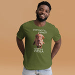 She's Not A What... She's A Vizsla (in Color) All Around Sports T-shirt (Lt Text)