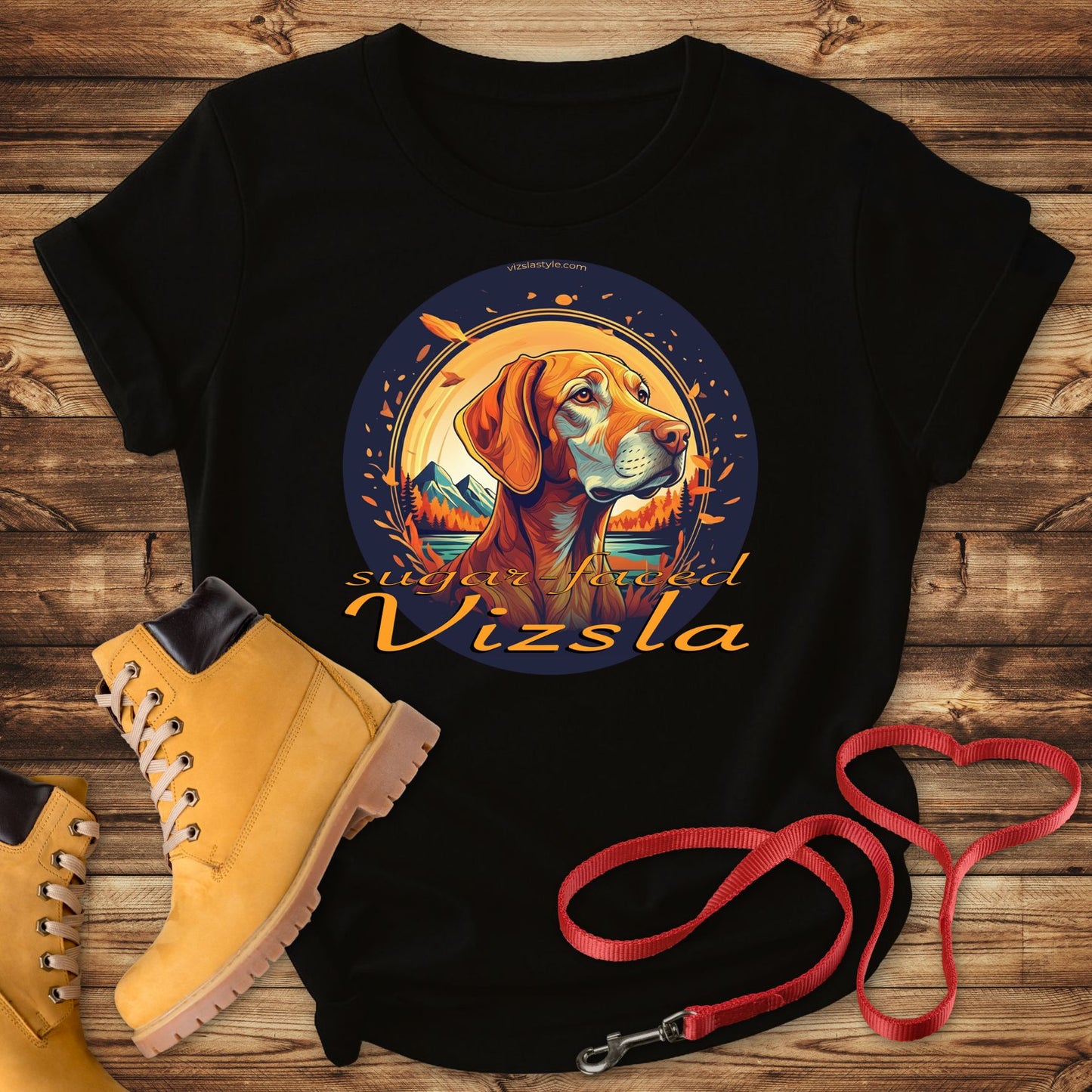 Majestic Sugar Faced Vizsla Mountain Landscape Gold Tee