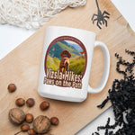 Vizsla Hikes: Paws On The Path w/ He's Not A What? Wild Look - White glossy mug