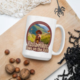 Vizsla Hikes: Paws On The Path w/ He's Not A What? Wild Look - White glossy mug