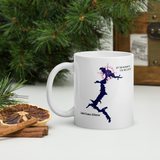 Lake Coeur d'Alene in Blue with Vizsla Style Logo White Glossy Mug