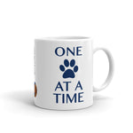 He's not a what? He's a Vizsla line art white 11oz. ceramic mug - showing "One paw at a time"