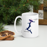 Lake Coeur d'Alene in Blue with Vizsla Style Logo White Glossy Mug