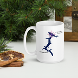 Lake Coeur d'Alene in Blue with Vizsla Style Logo White Glossy Mug