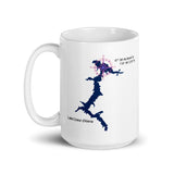 Lake Coeur d'Alene in Blue with Vizsla Style Logo White Glossy Mug