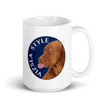 Lake Coeur d'Alene in Blue with Vizsla Style Logo White Glossy Mug